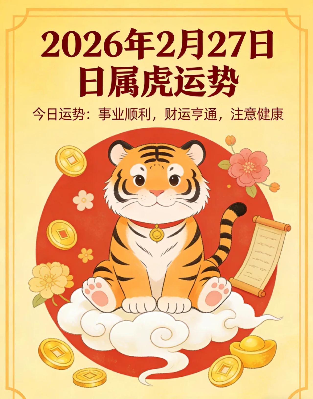 2月27日属虎运势：宜稳避冲，守财静心2026年2月27日，农历正月十一，