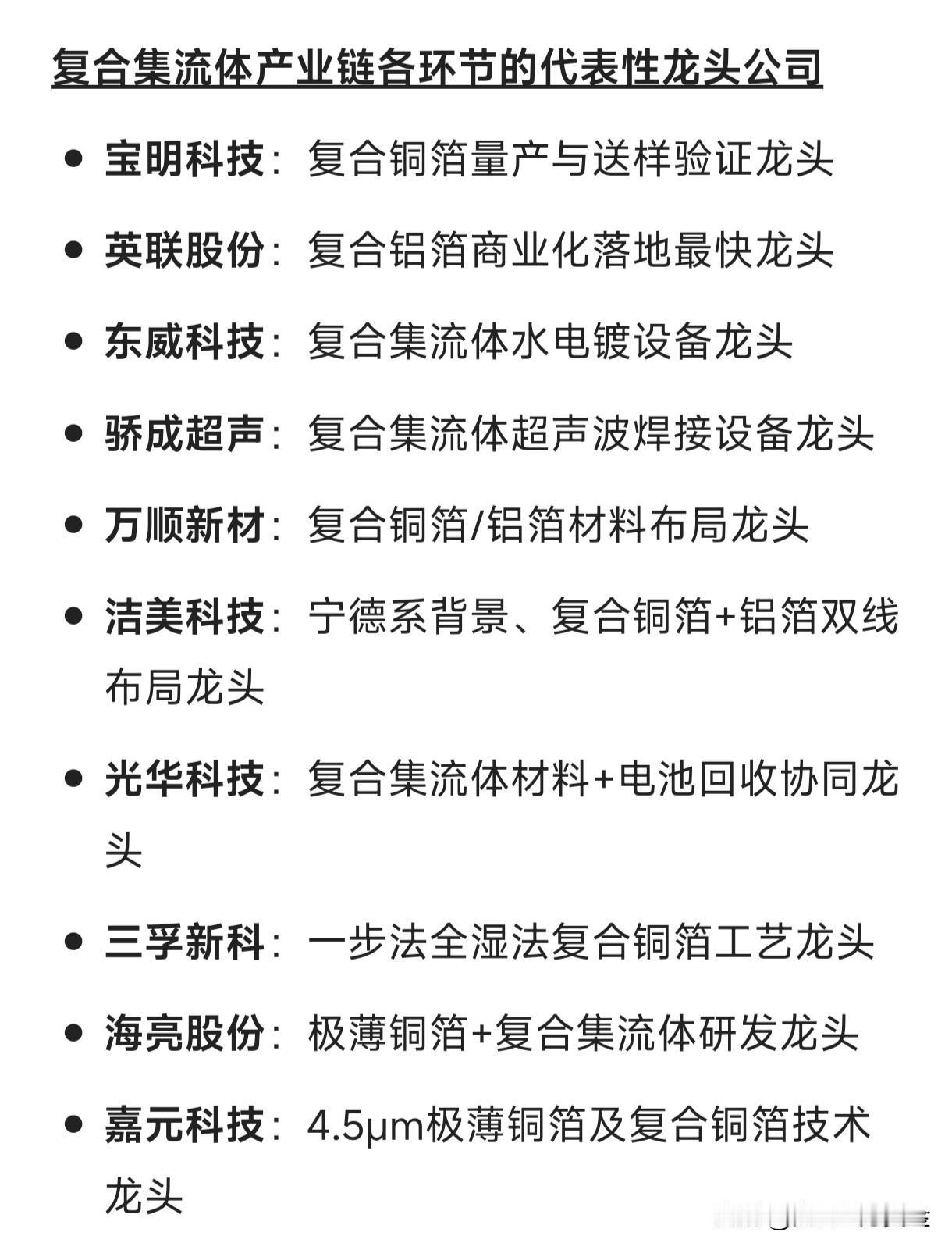 复合集流体产业链龙头公司宝明科技：复合铜箔量产与送样验证龙头英联股份：复