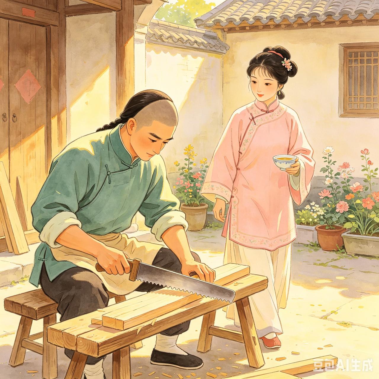 乾隆年间，南河镇有位张木匠，手艺远近闻名。他膝下一女，名唤秀兰，生得端庄贤淑。张