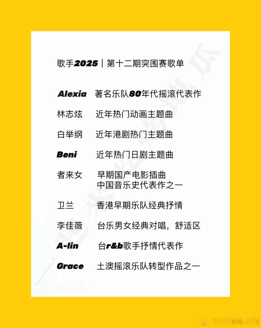 歌手歌手2025十二期突围赛歌单线索。歌手第十二期突围赛选曲。已经是截止