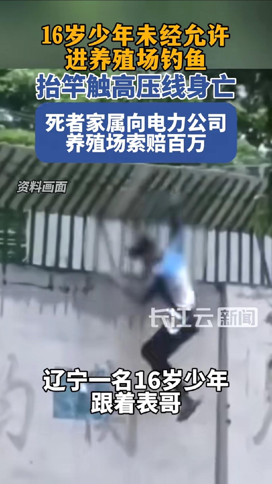 辽宁16岁少年深夜翻墙闯入私人养殖场夜钓，抬竿触碰高压线身亡，家属索赔百万。二审