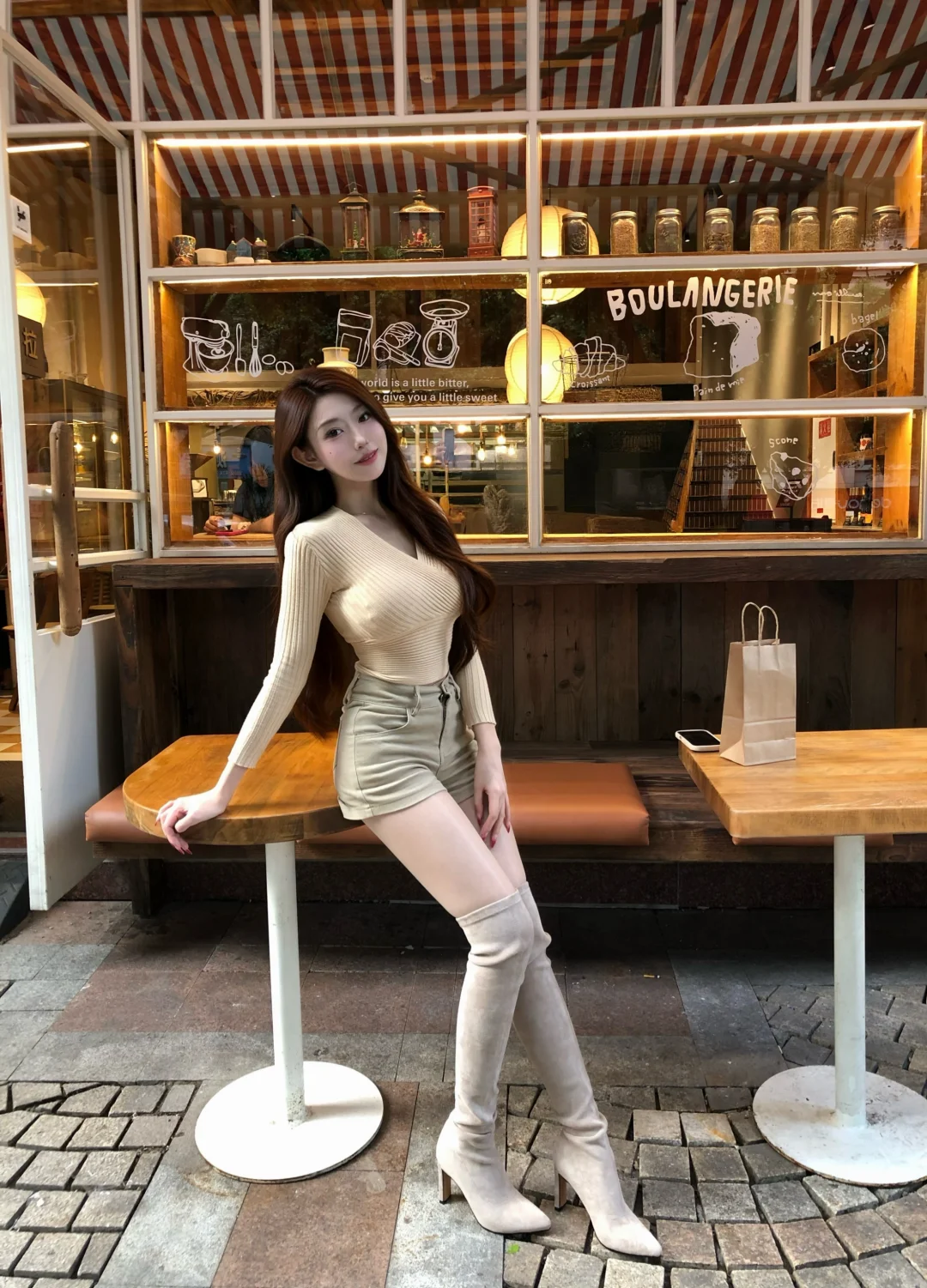 韩系穿搭长筒靴来咯