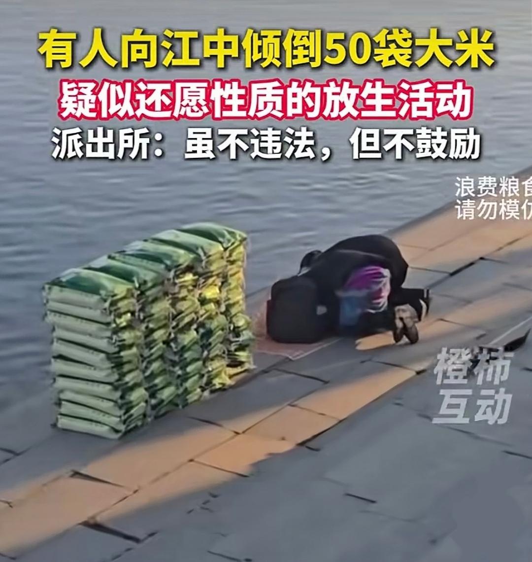 真是活久见！近日，有网友拍到，在辽宁丹东市一处江边，有几个人整整齐齐码了50袋