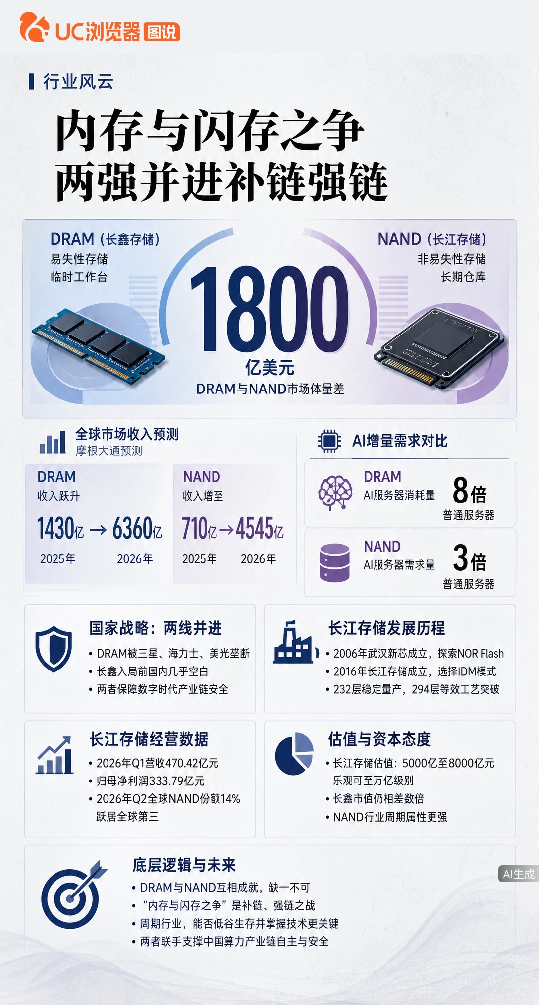 长鑫长江存储相继IPO，估值却差数倍？AI服务器吃DRAM是NAND的8倍，资本追捧有道理。但闪存再