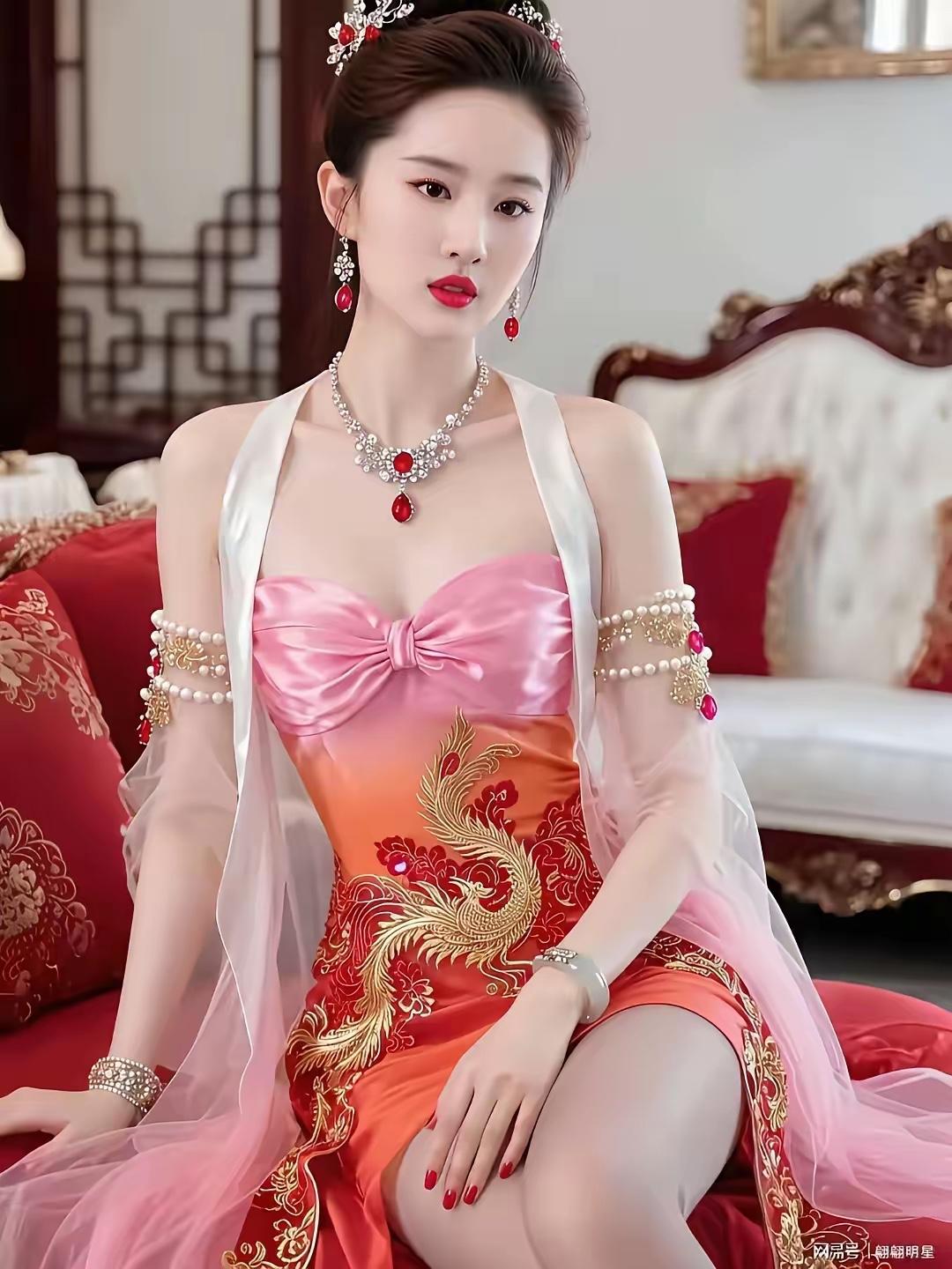 谁说刘亦菲只能走清纯挂？这套凤凰刺绣裙一穿媚而不俗太惊艳刘亦菲仙女照刘亦菲国风