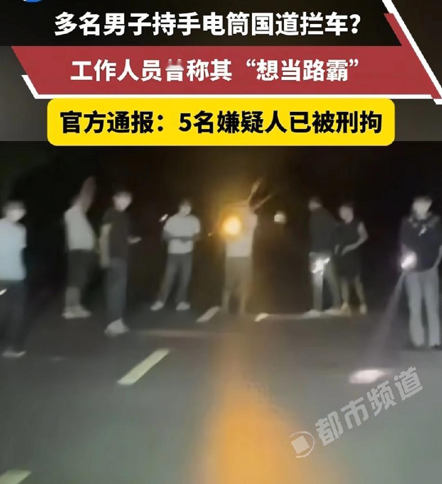 靖西手电筒拦车，5名男子被刑拘，看视频，几乎都是短裤短袖休闲服，一群年轻精神小伙