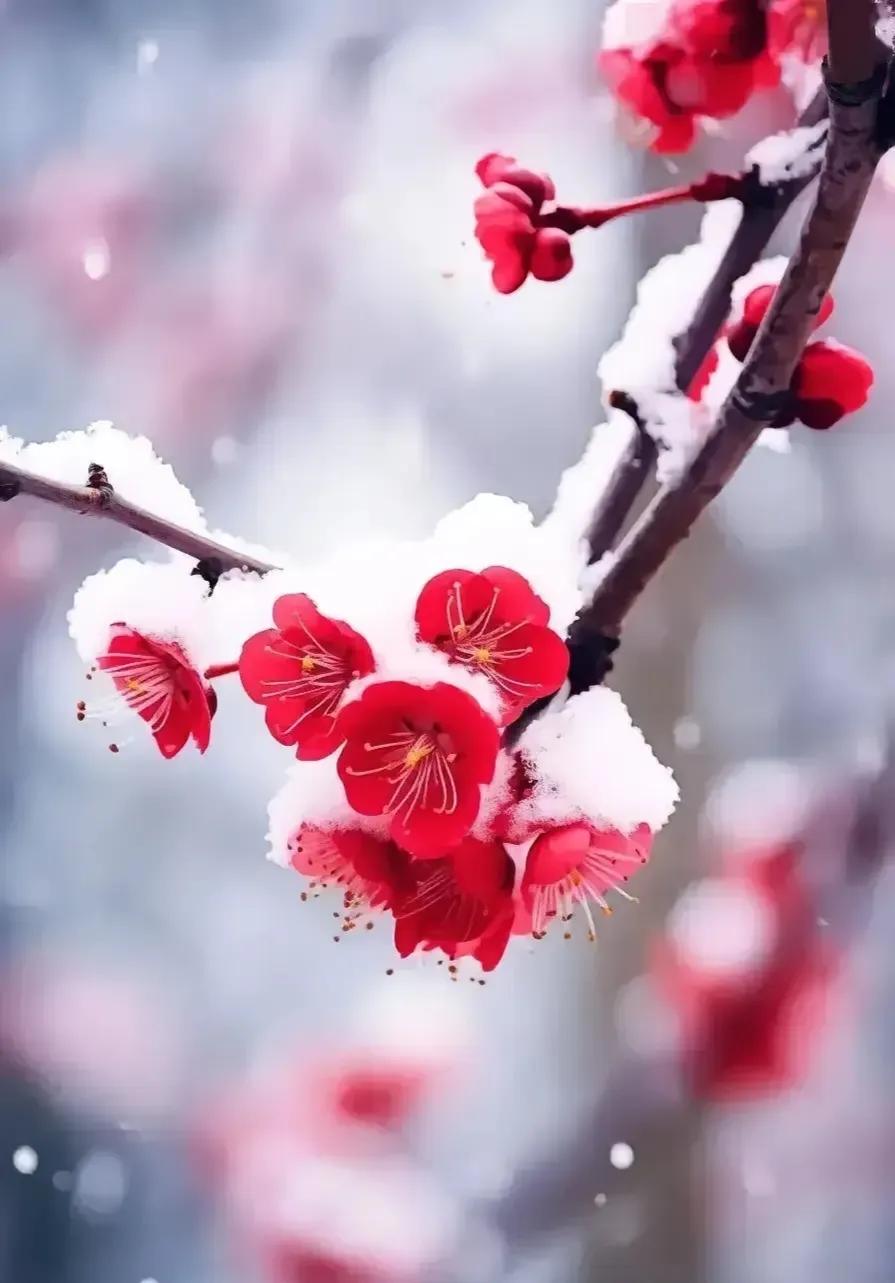七律雪景满天飞雪映红梅千山万树静悄悄不知飞鸟何处去唯见幽谷溪传情
