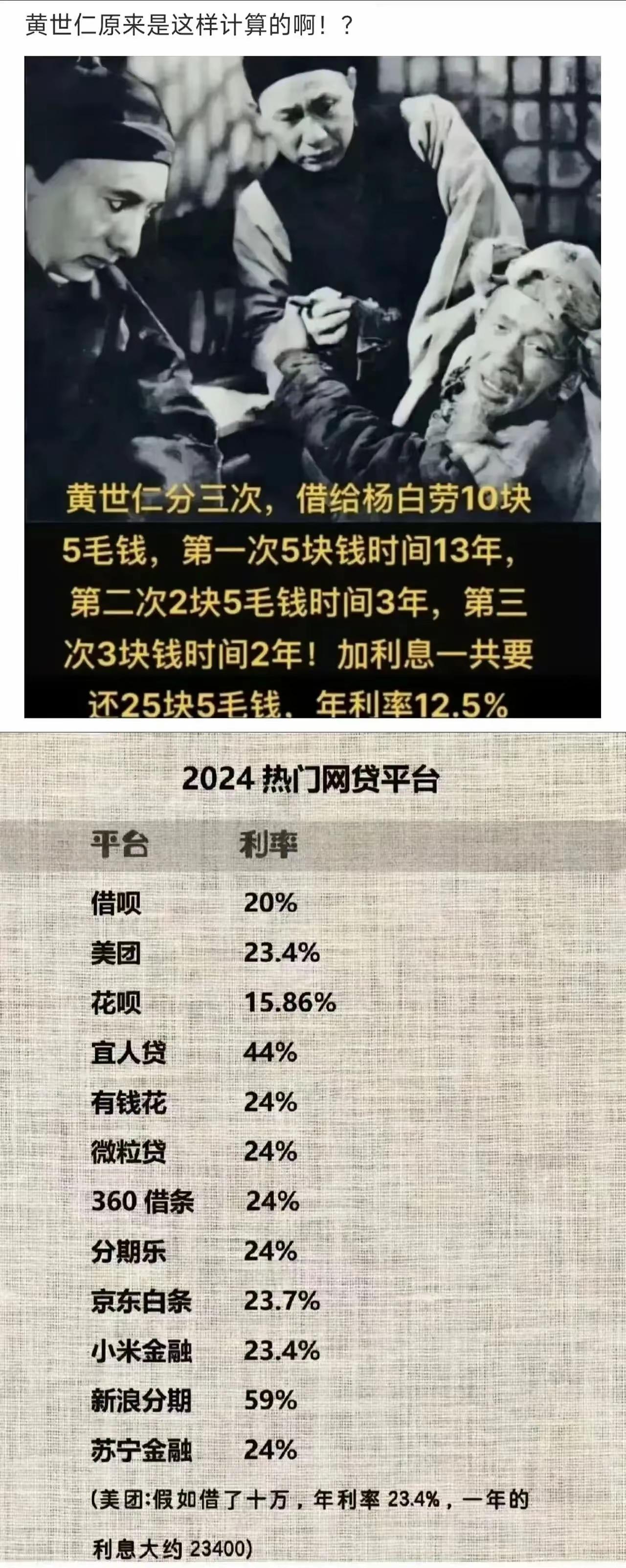 现在总有人拿黄世仁高利贷的利率说事其实，黄世仁的恶，不是体现在利率的