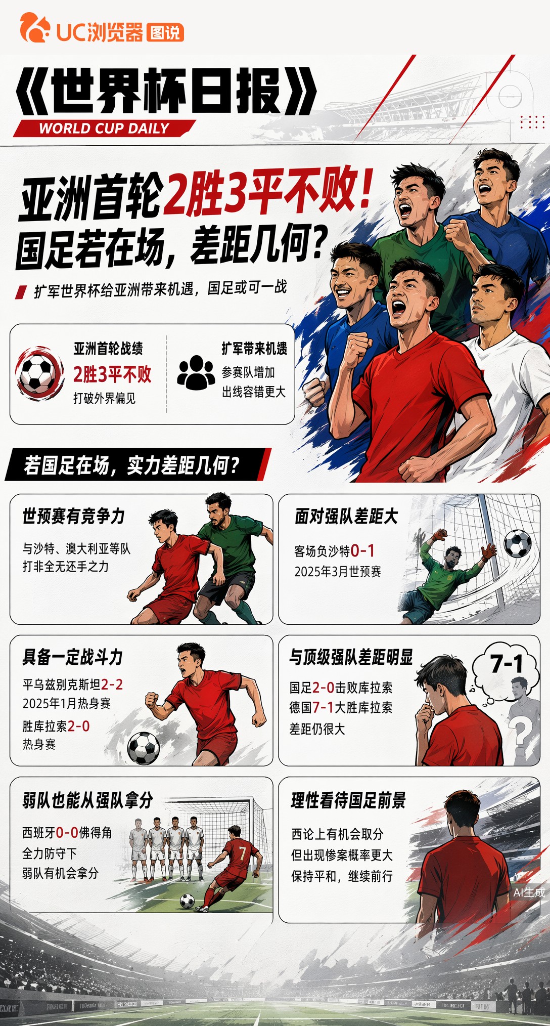 亚洲首轮2胜3平不败！国足若在场，差距几何？