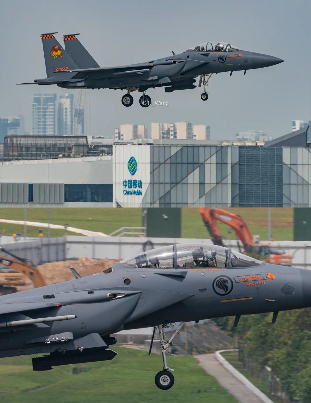 中国移动与美制暴力机器周二清晨训练归来的打击鹰与基地旁中国移动分布大楼同框。