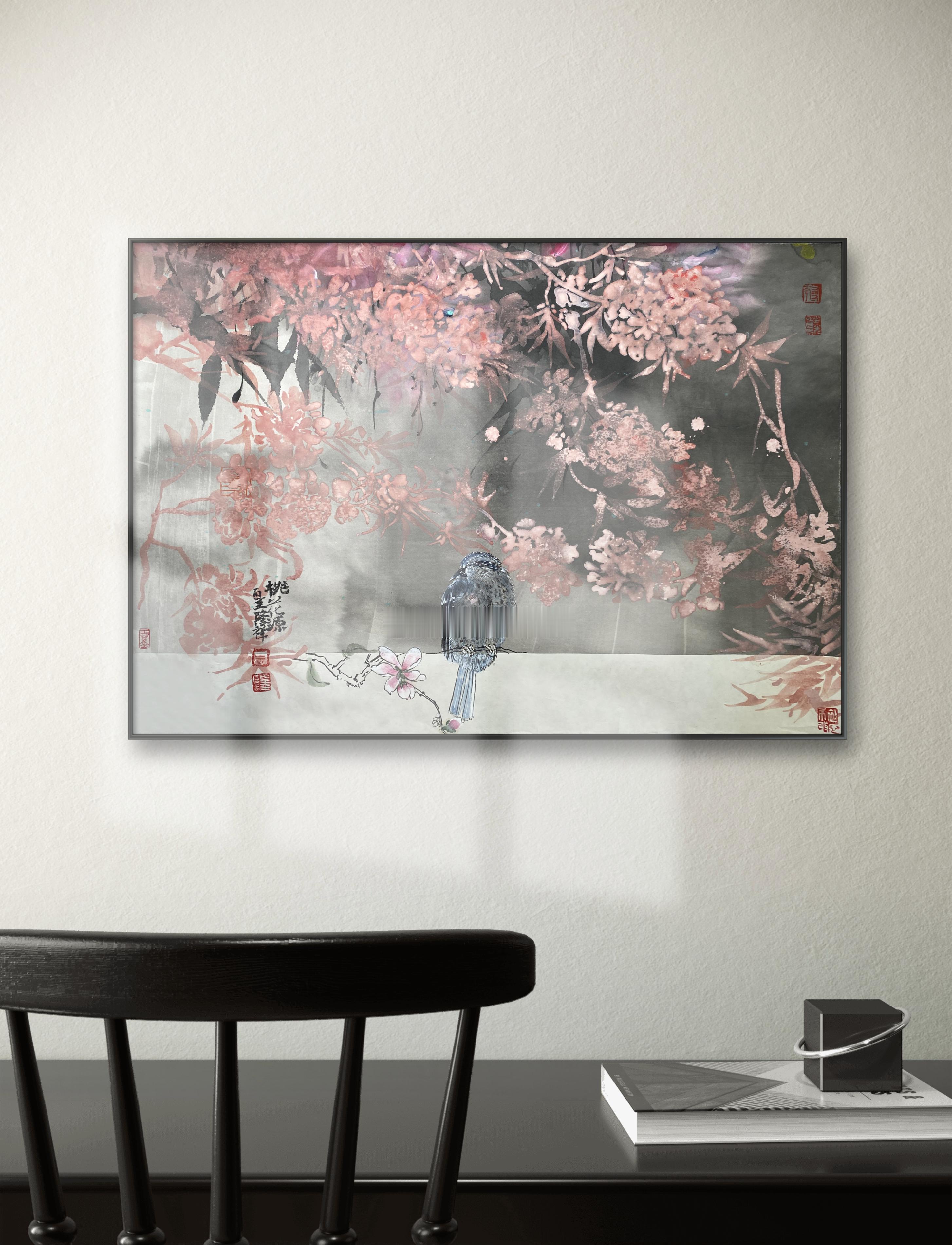 国画中国画｜桃花源纸本植、矿物彩设色61.5*41.5cmLoxan遊