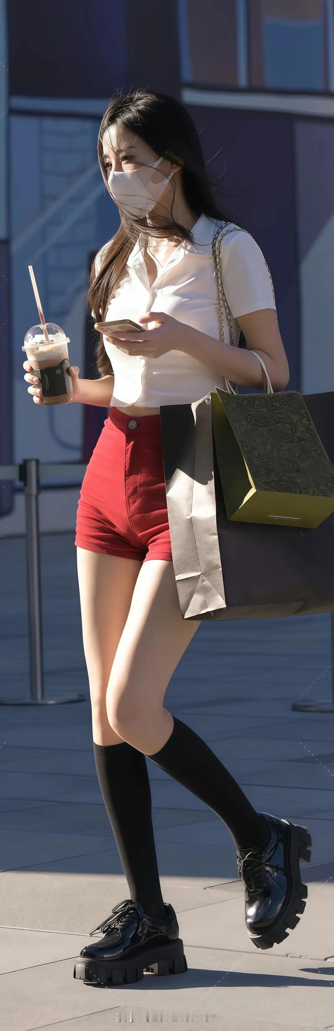 身材高挑购物归来的气质小姐姐