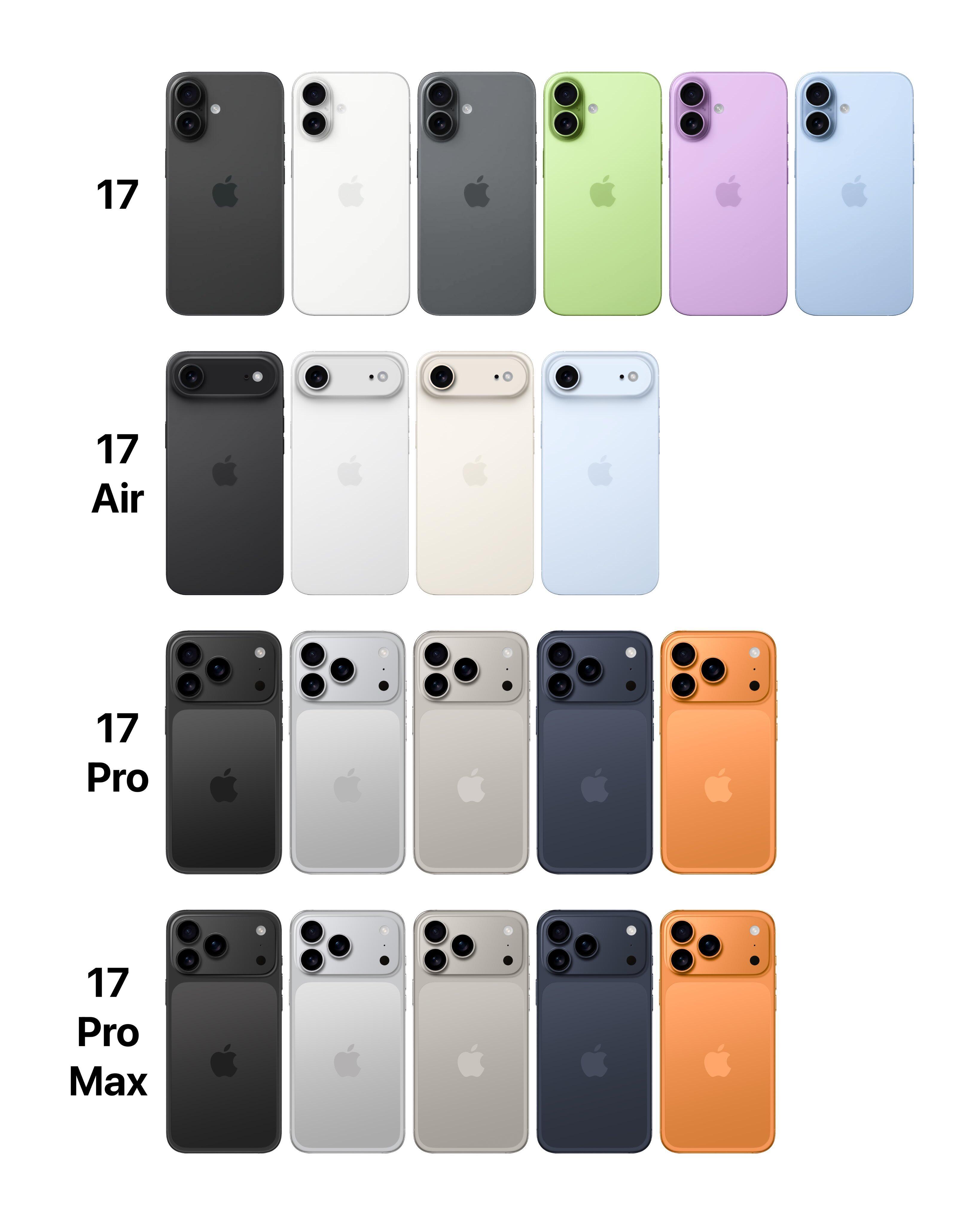 iPhone17Pro最新外观曝光iPhone17系列四款机型配色全部曝光，真