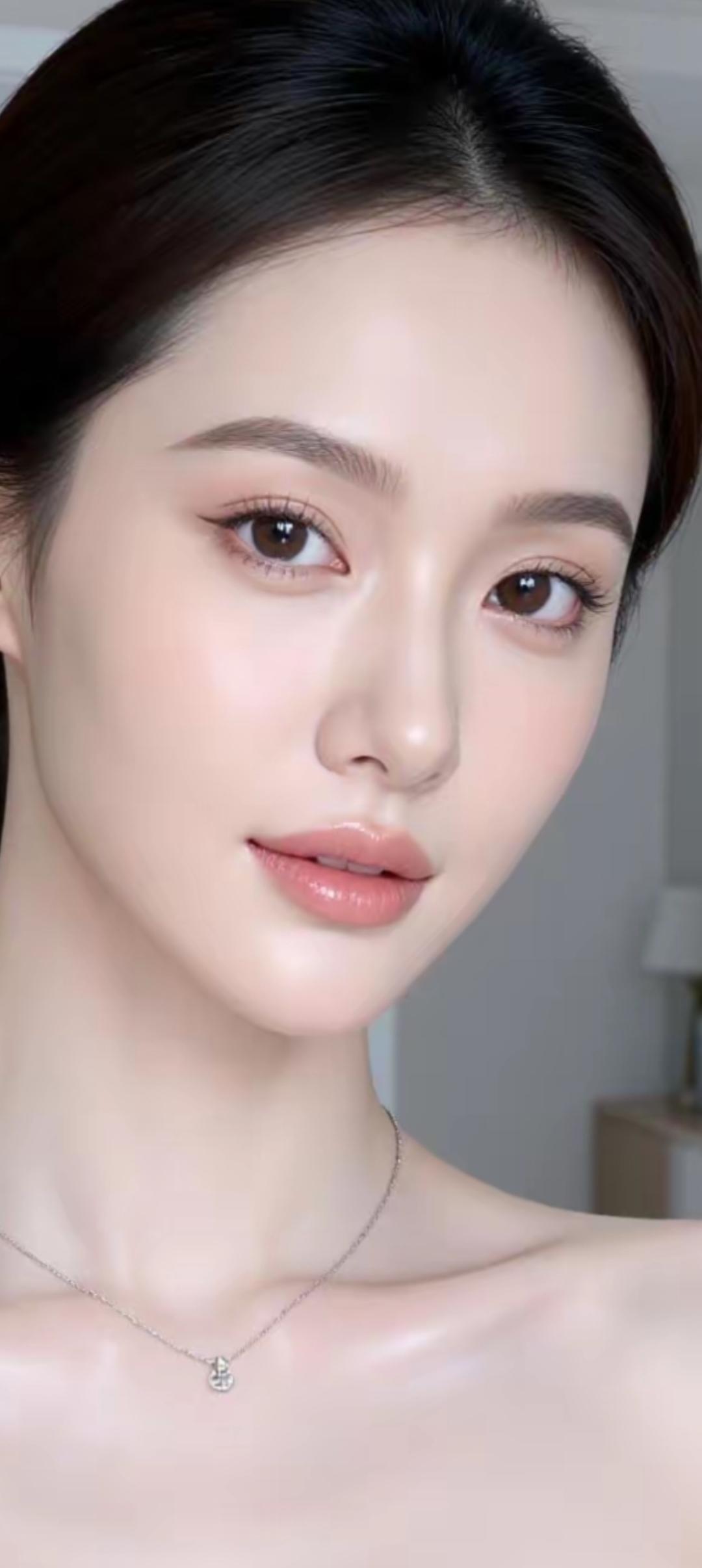 优雅气质，温柔可人，精致妆容，迷人项链。