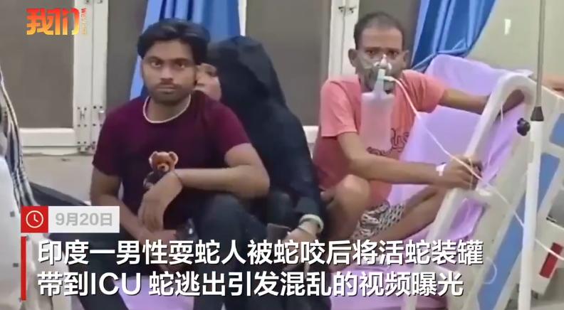 据印度媒体报道：印度，一名耍蛇人被蛇咬伤后，竟将咬他的活蛇装进塑料罐一起带进IC