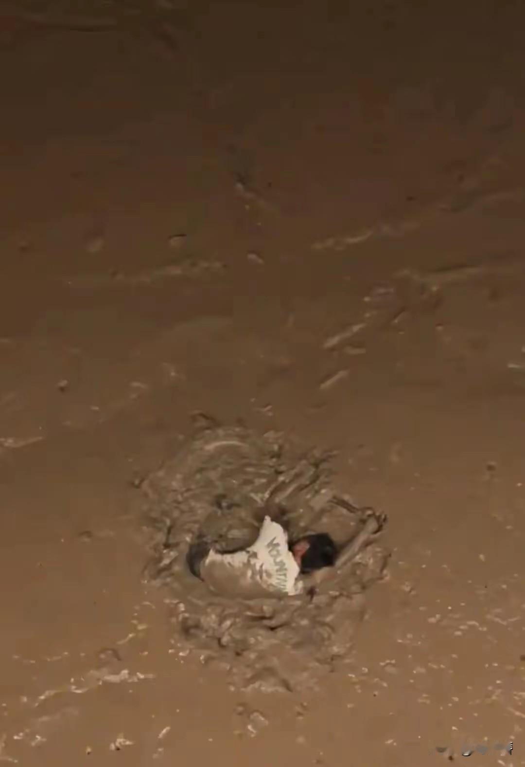 今天算是见了一件离谱的事！有个男的想不开跳江，结果赶上江水退潮，直接陷进淤泥