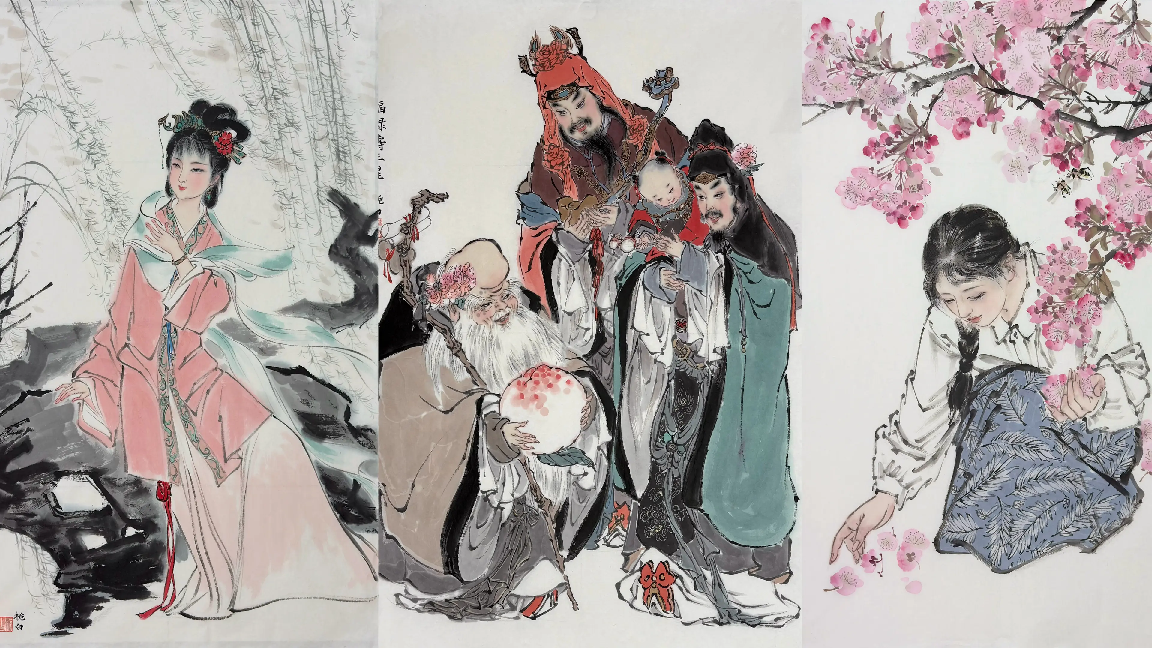 国画练习。26期带学员们一起画的临摹作品，刘旦宅《红楼-探春》，戴敦邦...