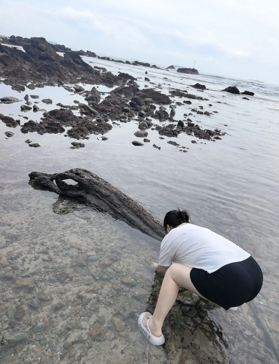 和老婆来海边玩了，看得出来她很开心