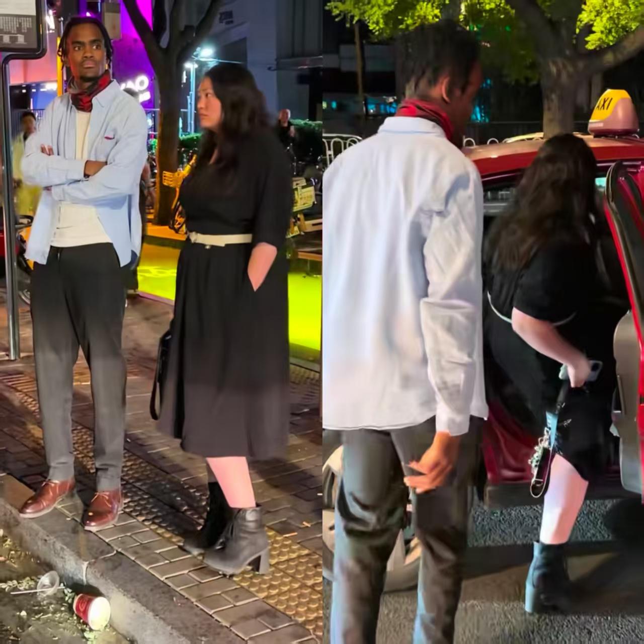 网友拍到三里屯夜晚一个画面，有位外国男生带着小仙女从酒吧出来。两人买了杯水与小吃