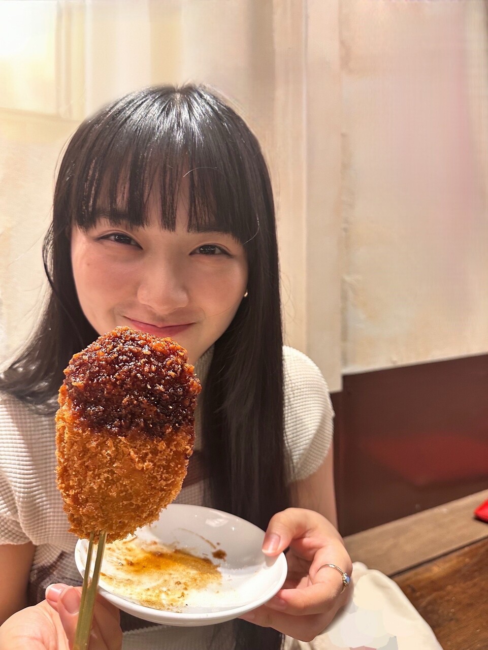 山崎天「串カツ家族で食べに行ったりして美味しかった、、、秋服も早く着たいなぁ、、