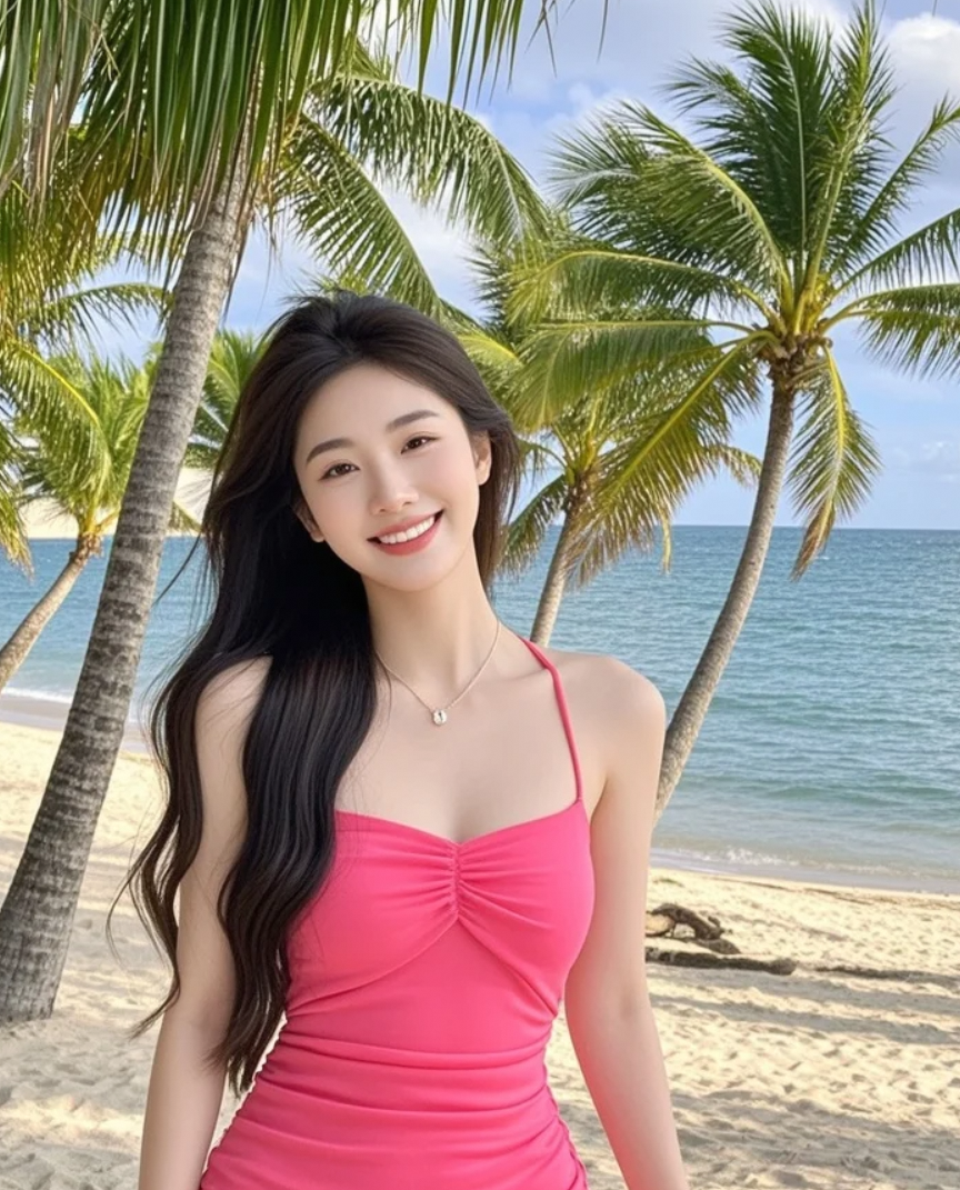 长裙飘起时，海风也变得柔软起来