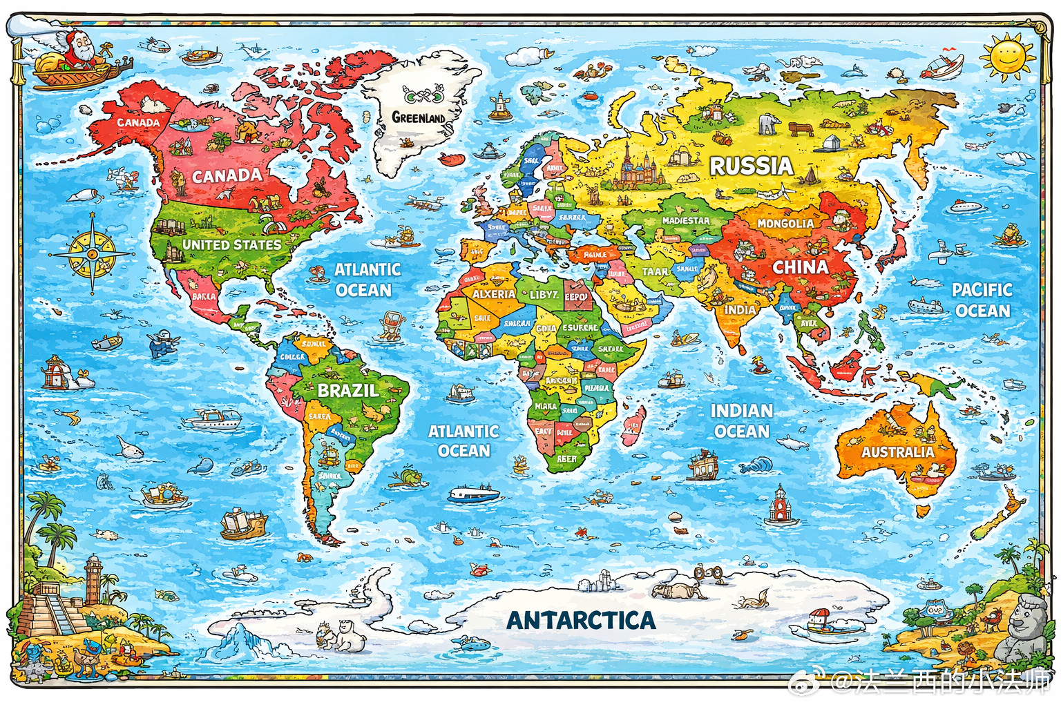 我同时让豆包和ChatGPT按照我的要求，给我生成一张世界地图………ChatGP