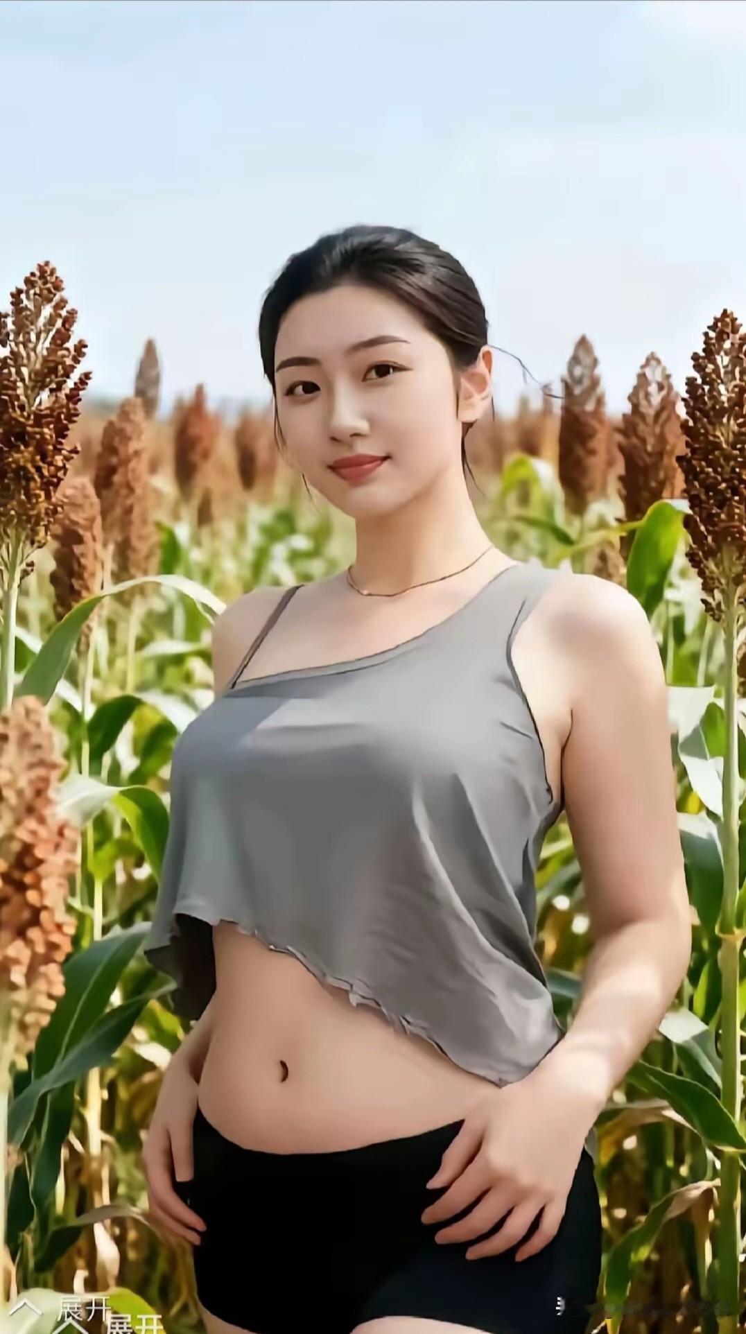 塞鸿秋·田畴风韵高粱穗染秋阳透，青芜漫绕田间秀。轻衫衬得风姿瘦，明眸漾尽