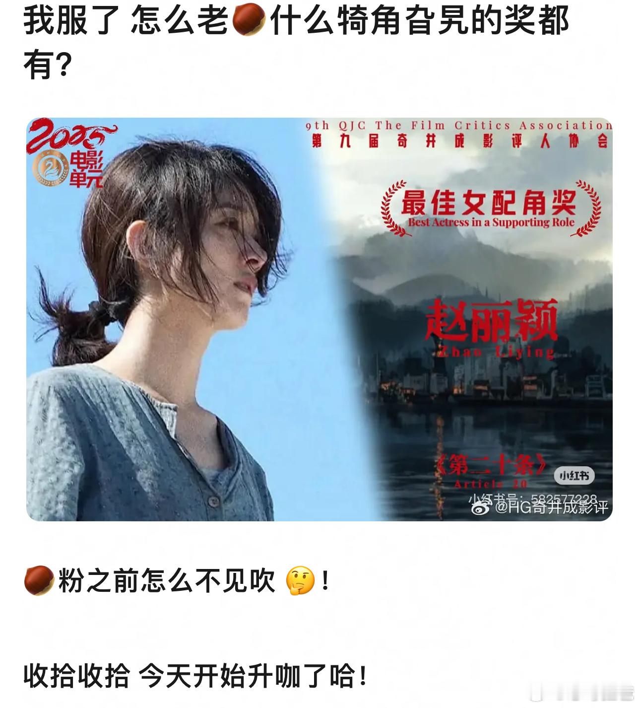 原来赵丽颖郝秀萍还拿过第九届奇井威影评人协会最佳女配角奖，感谢🐝给我科普了又一