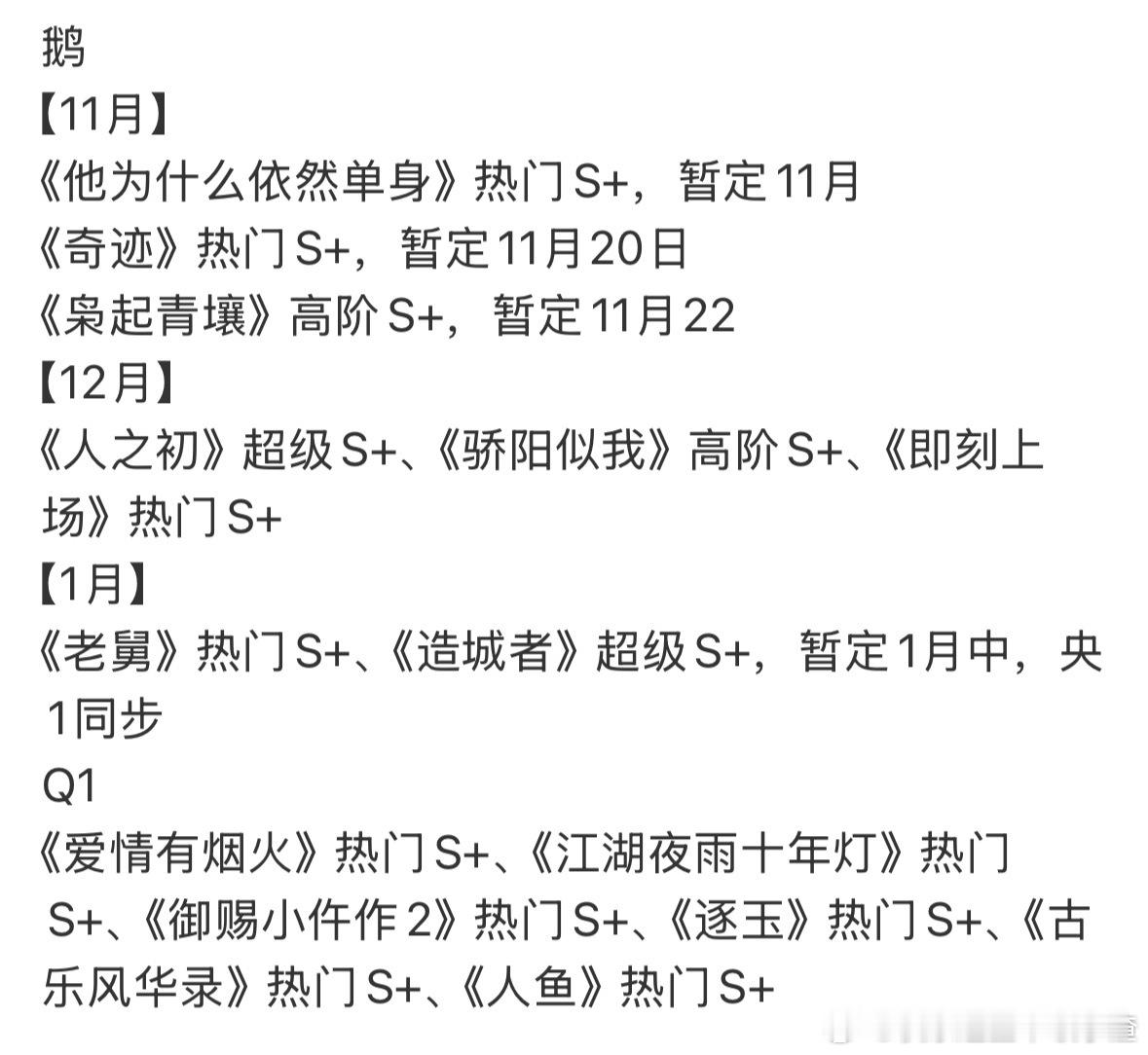 各平台最新排播🍉