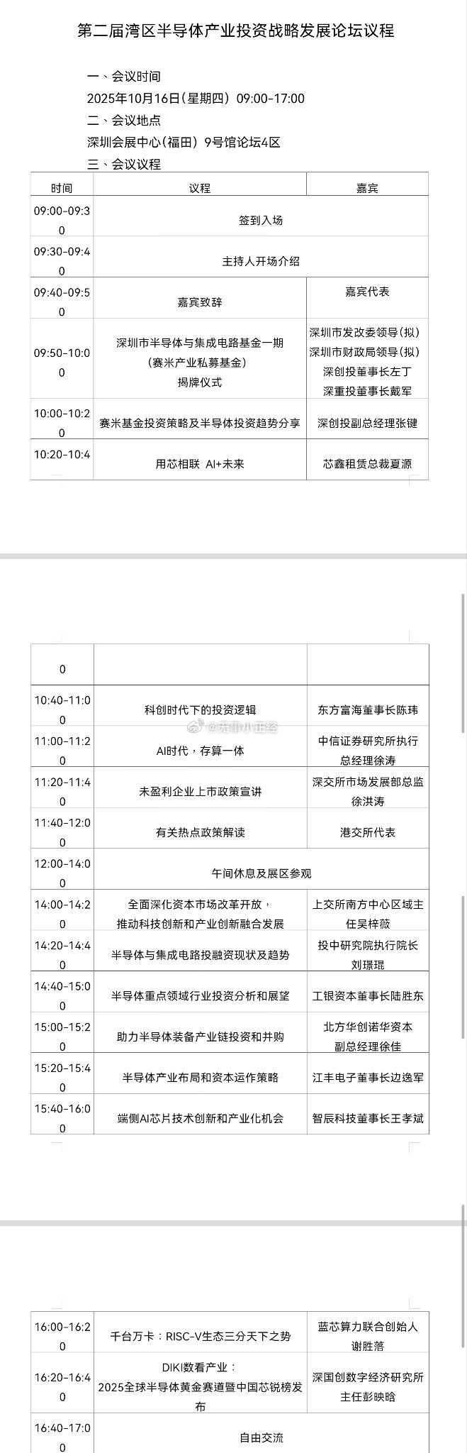 第二届湾区半导体产业投资战略发展论坛议程​​​
