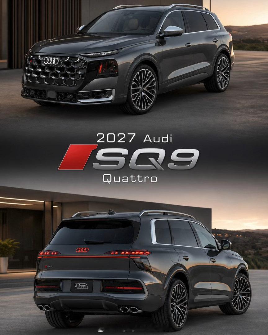 2027款奥迪SQ9Quattro全尺寸性能旗舰概念车。配备四出排气、气场十