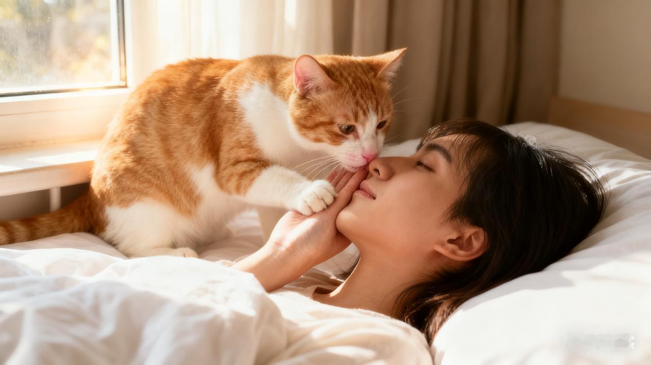 晨间叫早服务清晨的光线刚爬上窗台，猫咪就跳上床沿。它用湿软的鼻子蹭我的手背