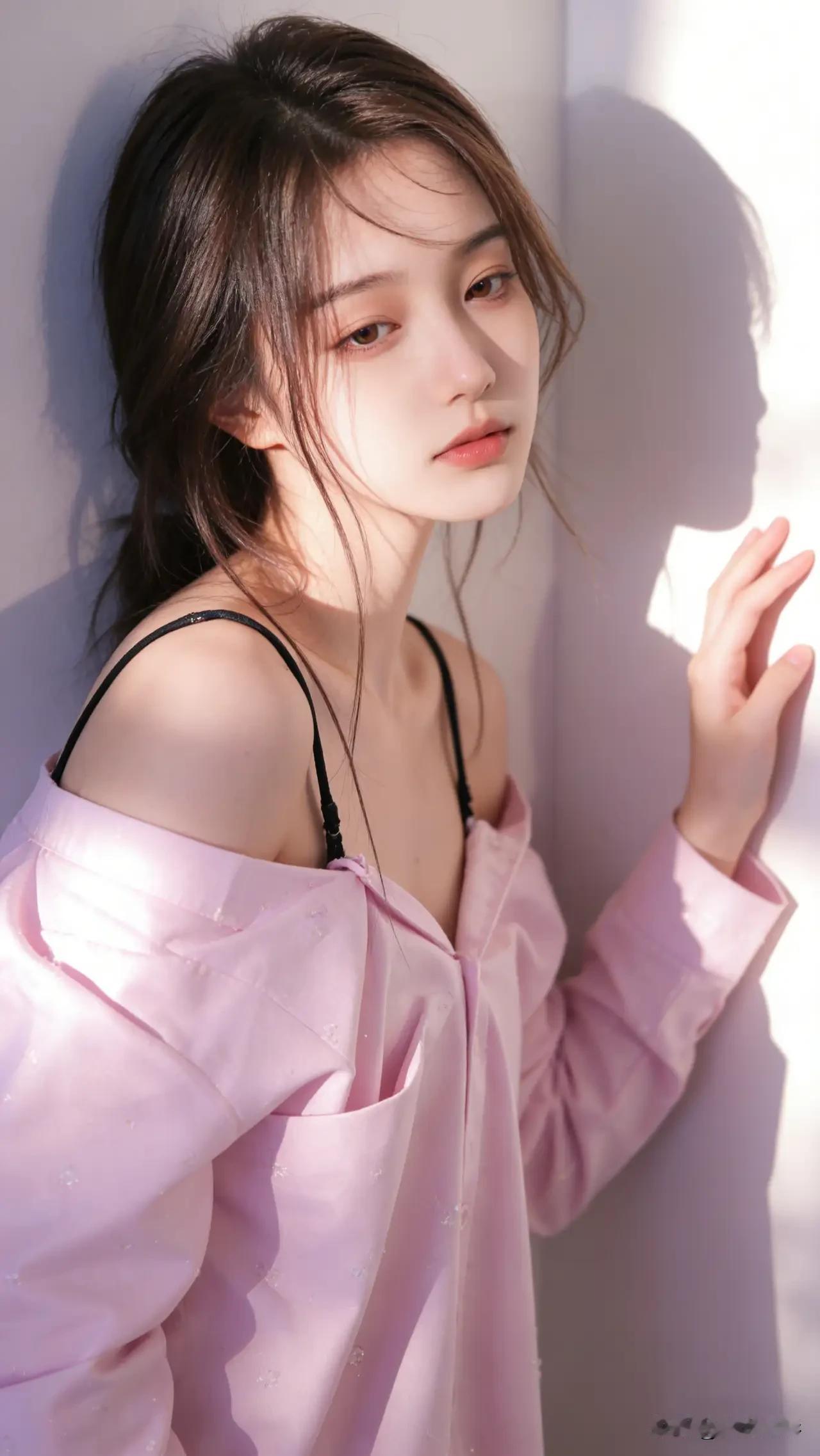 光之影&少女心爆棚的粉色衬衫，温柔的光影，美到窒息！💕✨少女感白衬衣淡粉