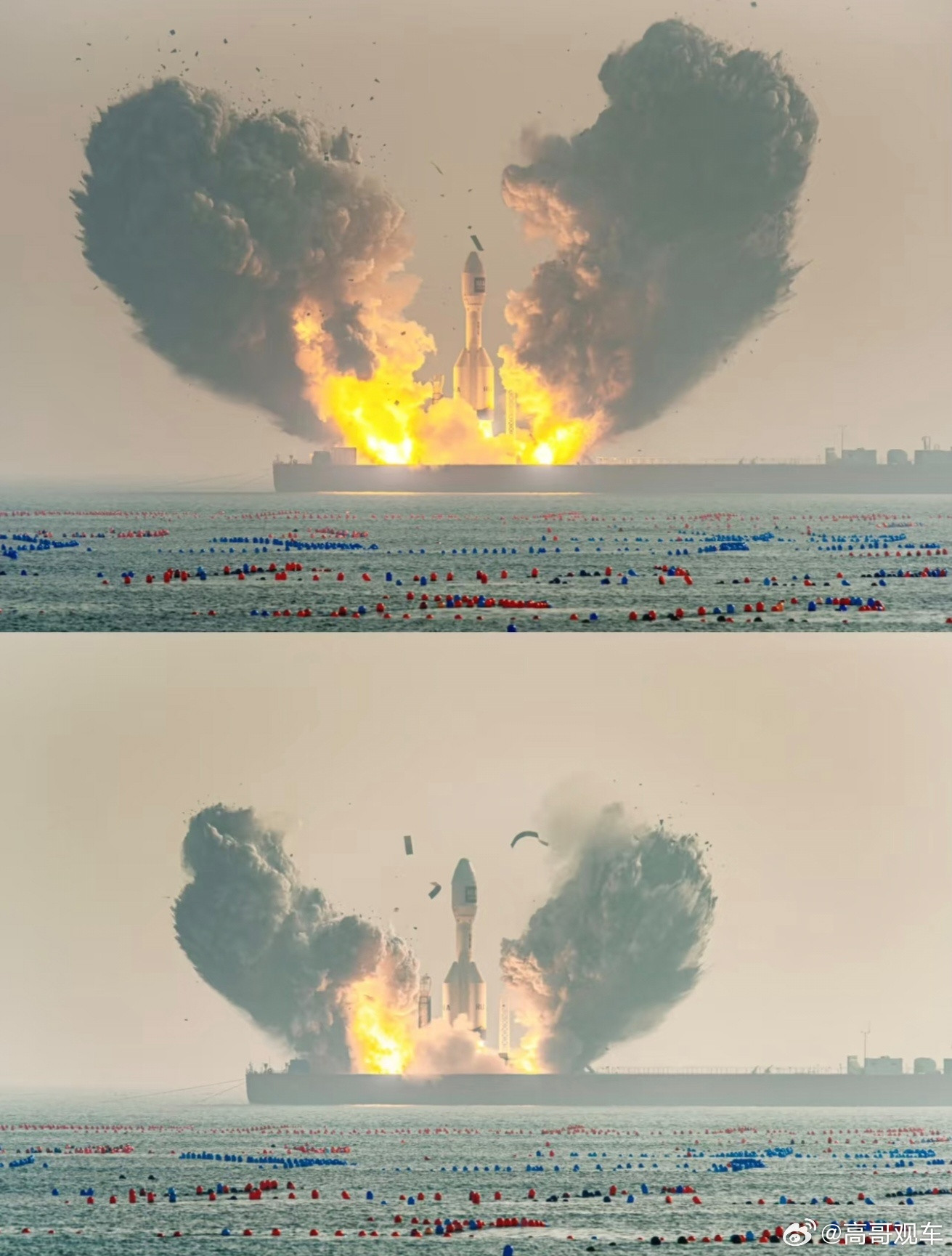 我国海上发射一箭三星日照的海上发射大部分在凌晨，而这次的海阳发射，时间定在白天。