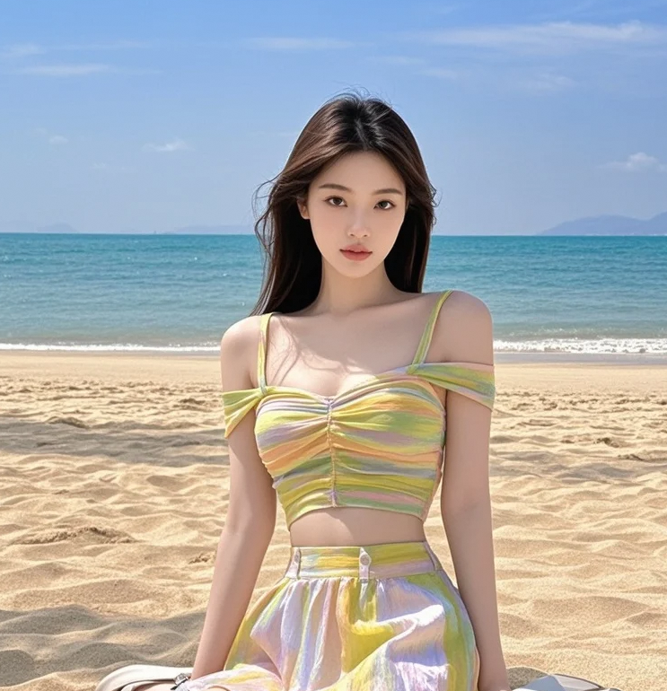 沙滩上，她一袭白裙浅笑，颜值与海景共绘绝美画卷，这瞬间谁懂啊！