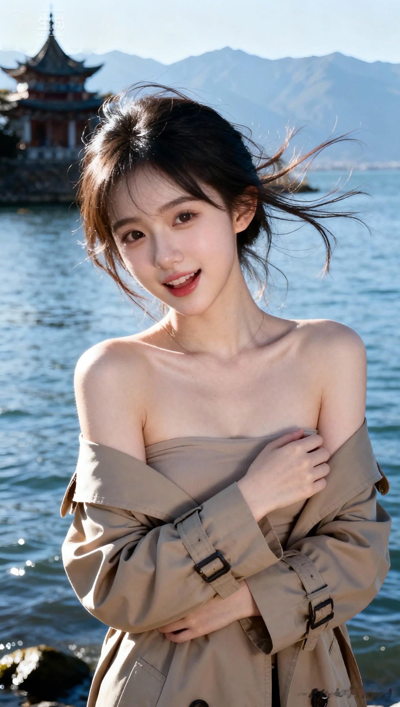 湖畔风起，笑语如花。在湖边，遇见最美的自己🌿✨