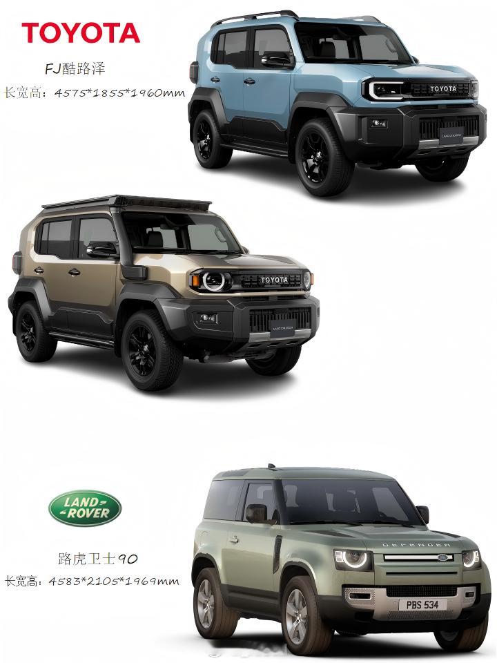 全新丰田FJ酷路泽路虎卫士90全新一代丰田FJ酷路泽是对标路虎卫士90，两车尺