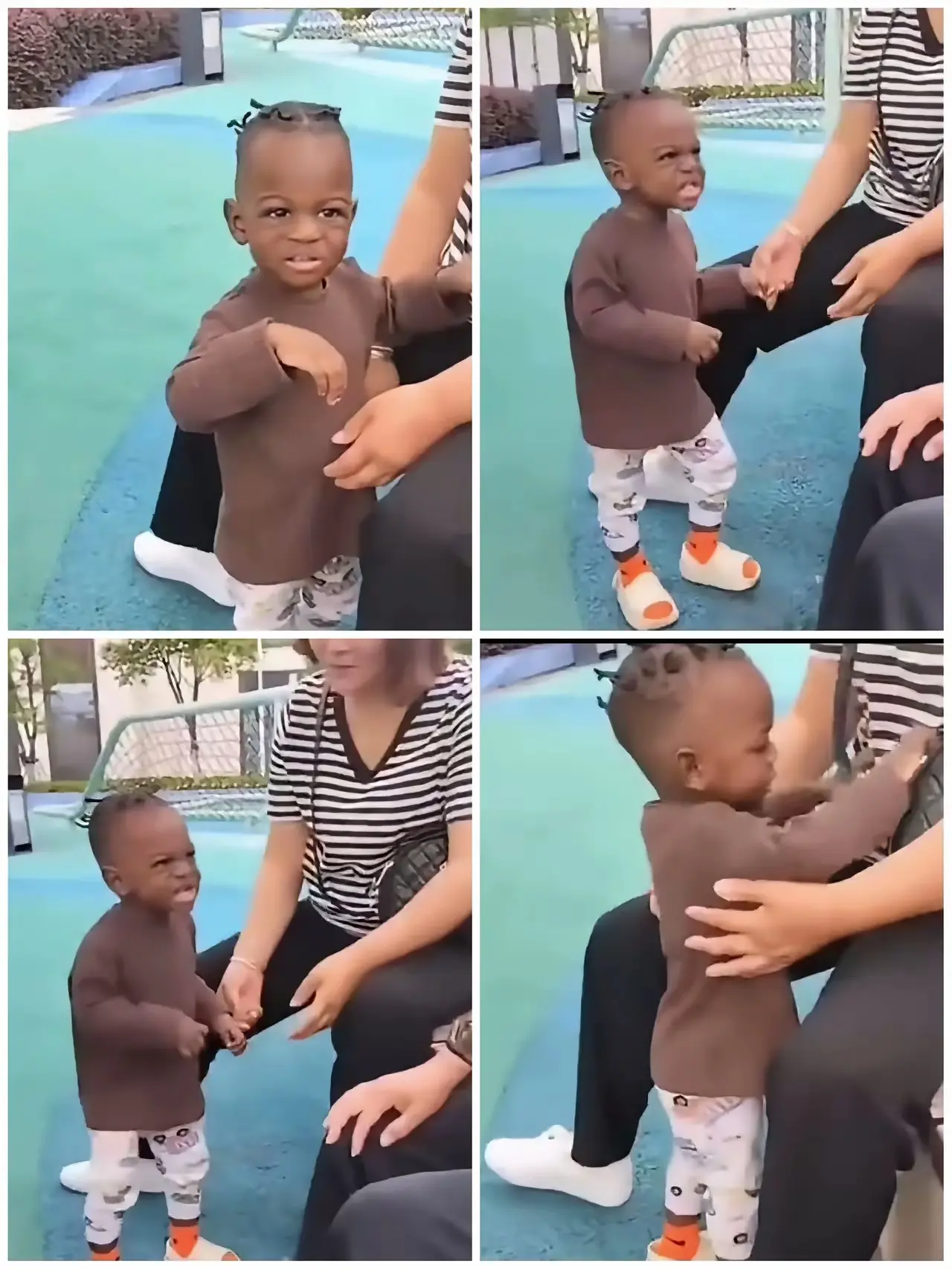 小孩有点叛逆，这么小就敢动手打她姥姥。