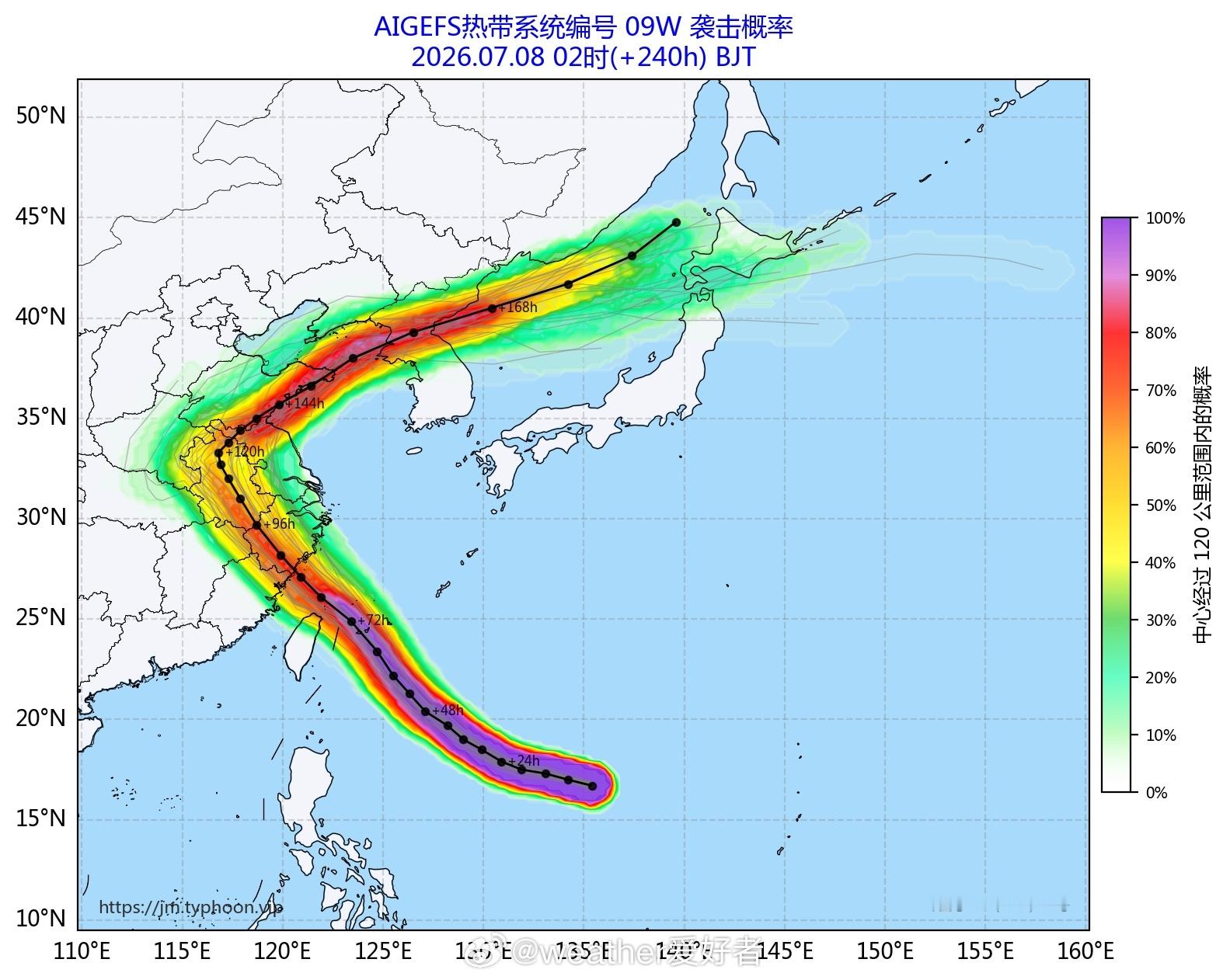 台风巴威【巴威登陆地锁定闽浙】从多模式集合预报对比看，目前只有EC报的最偏南，其