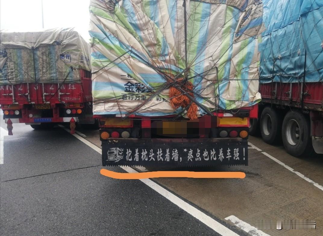 今天在从长沙回岳阳的路上，遇到一辆停在某服务区的大货车车尾有这样一行奇怪的字：抱