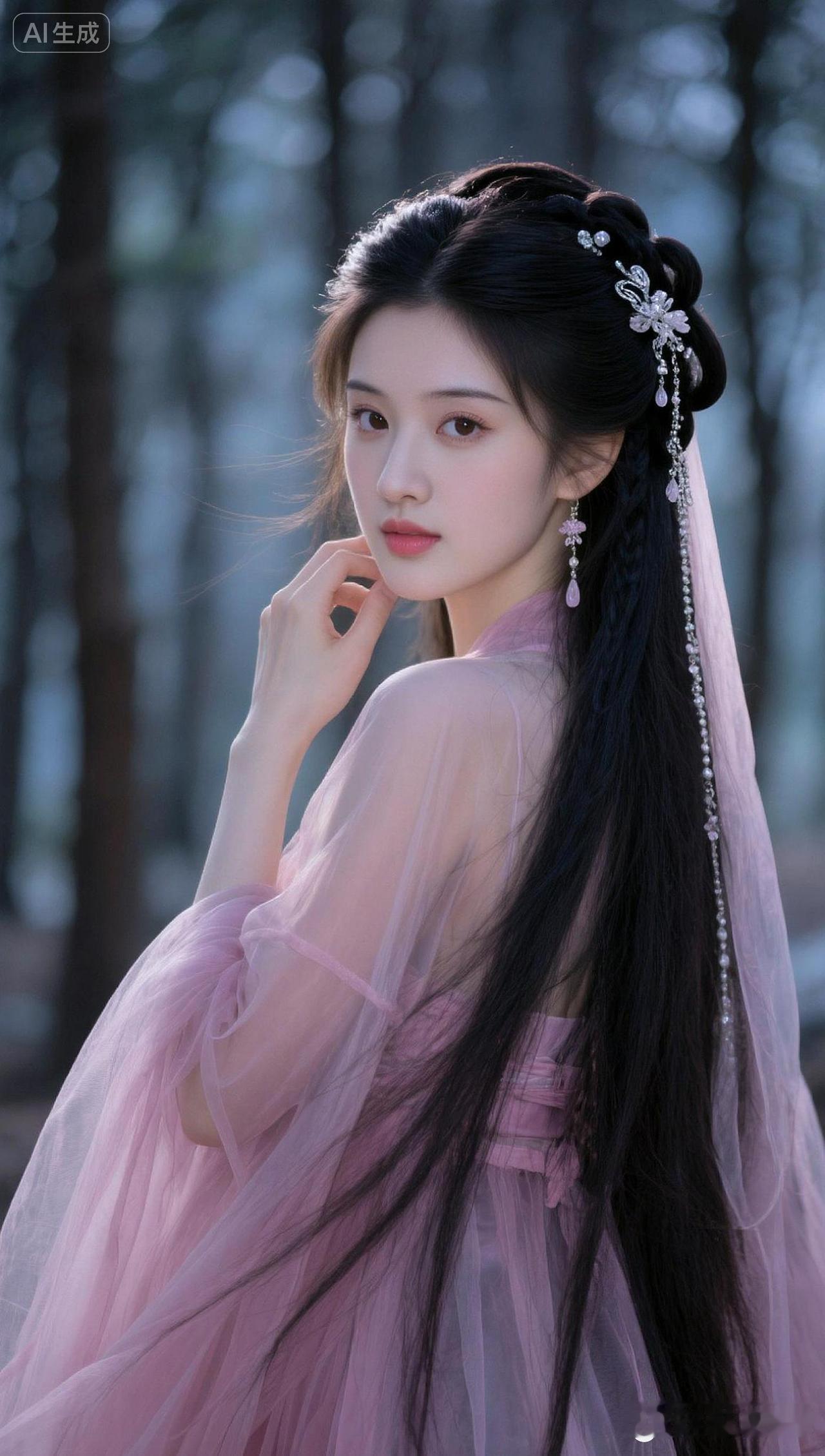 仙系氛围感轻纱古风造型美出仙气感绝美古风造型粉色汉服