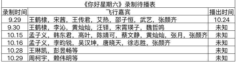 《你好星期六》最新录制待播表你好星期六你好星期六​​​