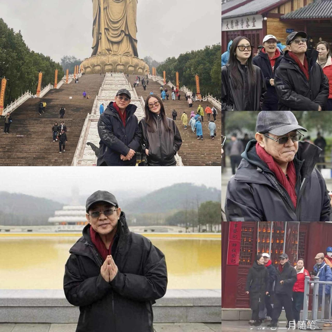 李连杰在九华山祈福，打扮朴素面容沧桑真实，与女儿在佛像前合照！刚刷到李连