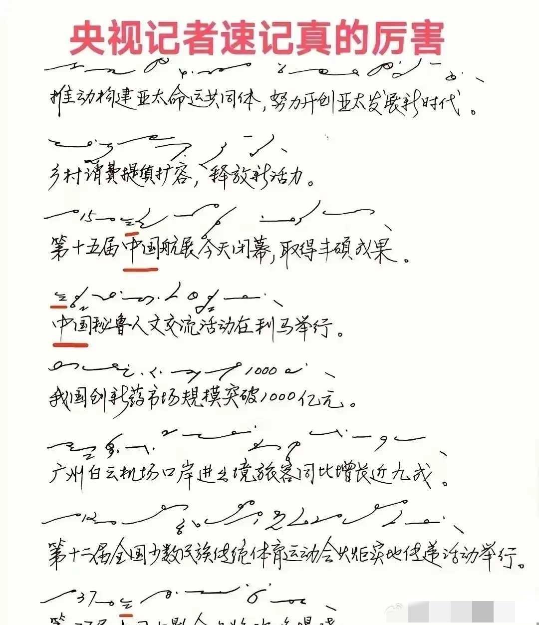 央视记者的速记谁能看懂