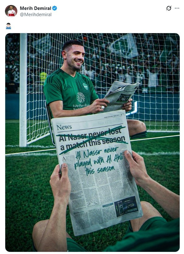 3-2利雅得胜利! 德米拉尔发恶搞图: 赛季不败? 那是还没遇到我们