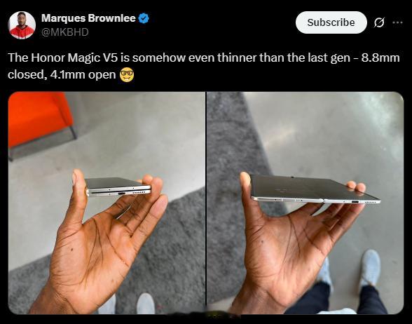海外顶流数码博主MarquesBrownlee拿到荣耀MagicV5