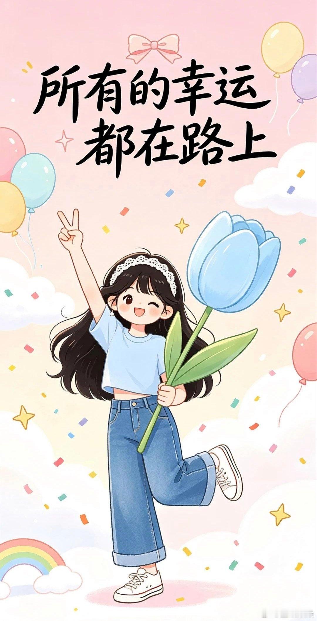 "爱钱爱己风声水起"～阳光明媚正能量卡通壁纸