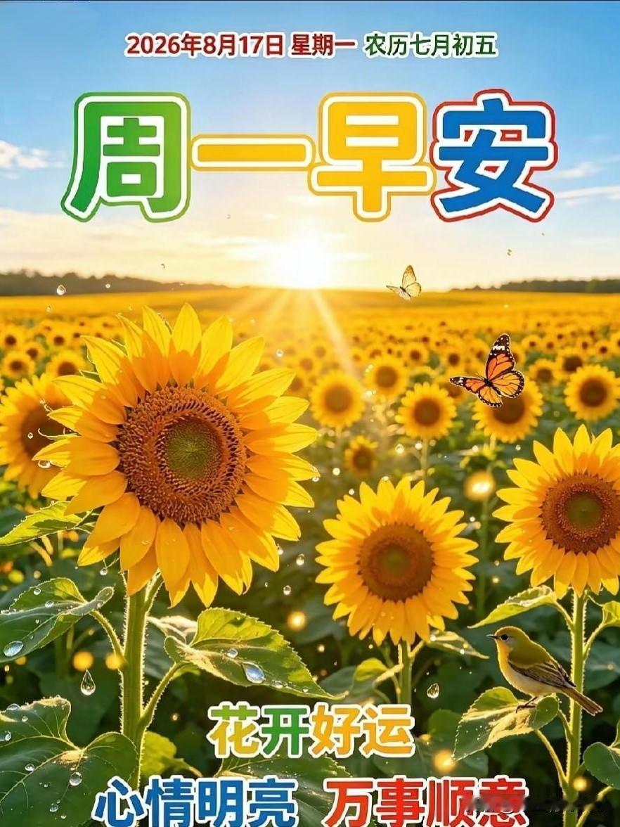 🌻新周快乐，早安吉祥！清晨，是一日里温柔的开端。愿幸福如绵绵细雨，悄悄温润