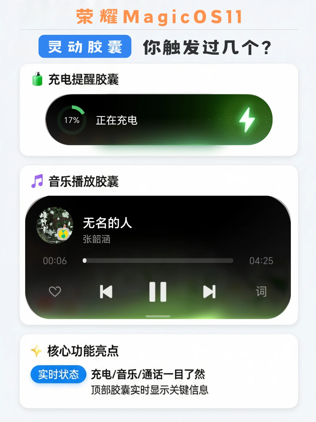荣耀MagicOS 11的灵动胶囊，你触发过几个❓