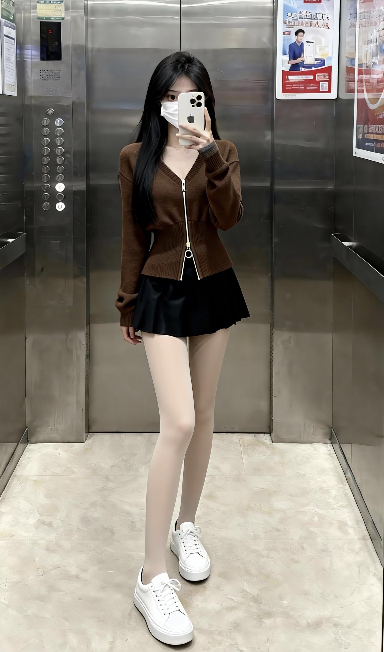 也阻隔不了你的眼光。拍照姿势大长腿穿搭电梯拍照ootd日常